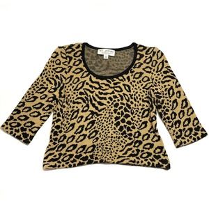 St. John Collection Santana Knit Cropped Sweater Size 2 Animal Print Black/brown